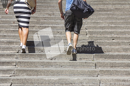Image of Climbing on concrete stairs