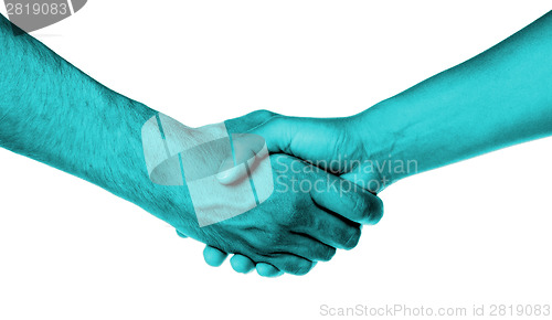 Image of Shaking hands of two people, male and female