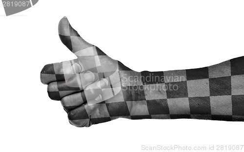 Image of Old woman with arthritis giving the thumbs up sign