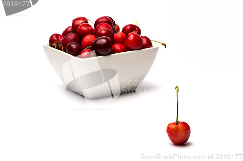 Image of Bowl of Cherries on white background