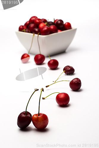 Image of Bowl of Cherries on white background