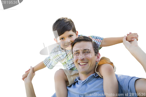 Image of Father and Son Playing Piggyback on White