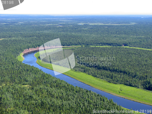 Image of Aerial view on siberian taiga  landscape