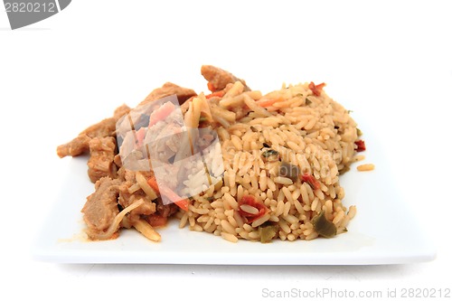 Image of soya meat and rice (vegetarian food) 