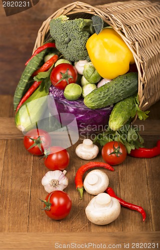 Image of Healthy Organic Vegetables on a Wooden Background