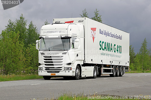 Image of Scania R410  Euro 6 V8 Semi Truck on the Road