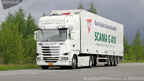 Image of Scania R410  Euro 6 V8 Semi Truck on the Road