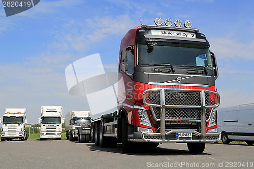 Image of Red Volvo FH Truck and Blue Sky