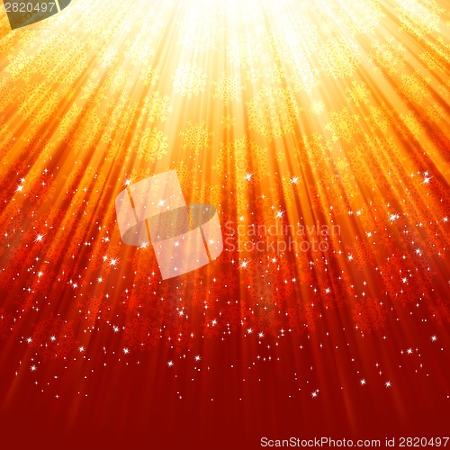 Image of Snowflakes and stars on golden light. EPS 8