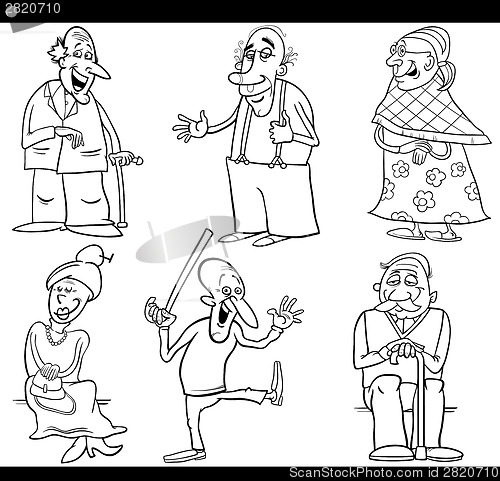 Image of seniors set cartoon coloring book