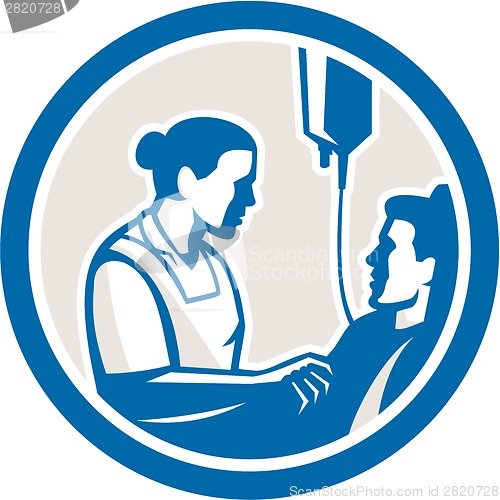 Image of Nurse Tending Sick Patient Circle Retro