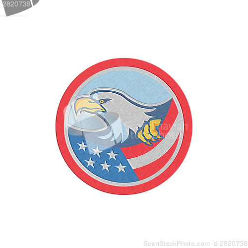 Image of Metallic American Bald Eagle Clutching Flag Circle Retro