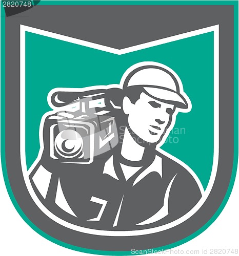 Image of Cameraman Film Crew HD Camera Video Shield Retro