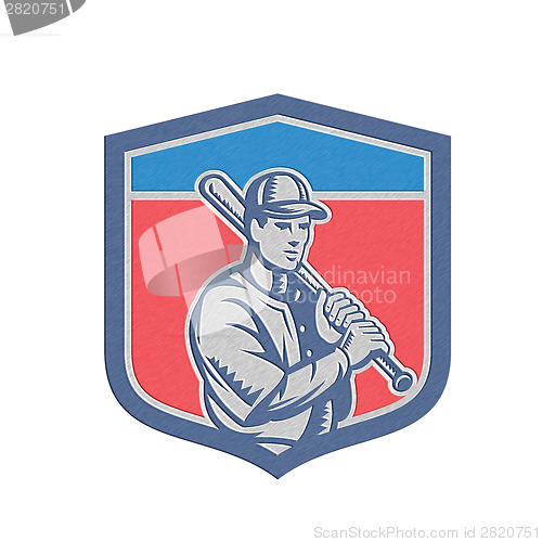 Image of Metallic Baseball Holding Bat Shoulder Retro