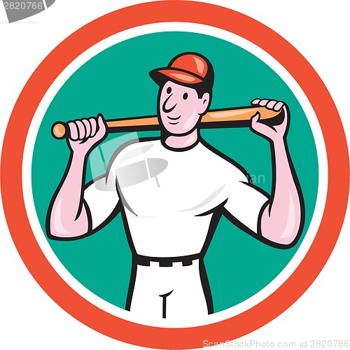 Image of Baseball Player Holding Bat Cartoon