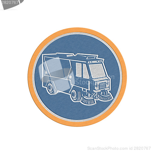 Image of Metallic Street Cleaner Truck Circle Retro