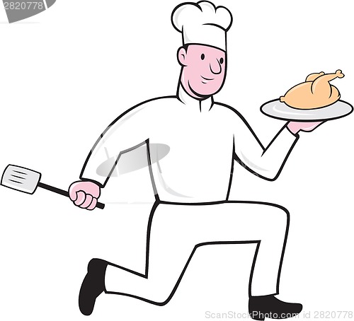 Image of Chef With Chicken Spatula Running Cartoon