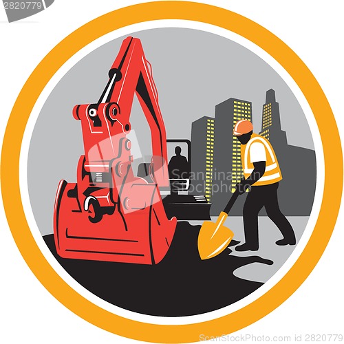 Image of Mechanical Digger Construction Worker Circle