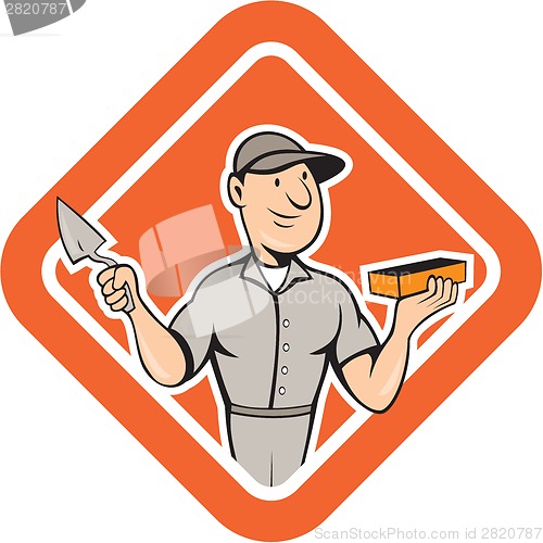 Image of Bricklayer Mason Plasterer Standing Shield Cartoon