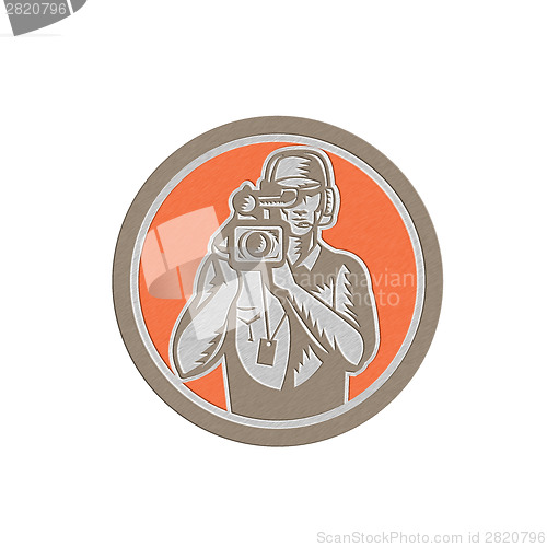 Image of Metallic Cameraman Holding Movie Video Camera Circle