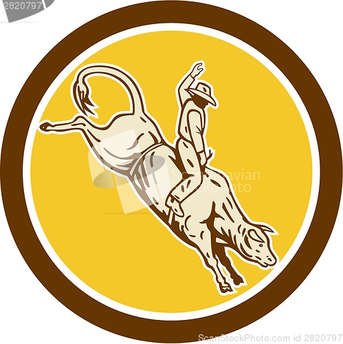 Image of Rodeo Cowboy Bull Riding Retro Circle