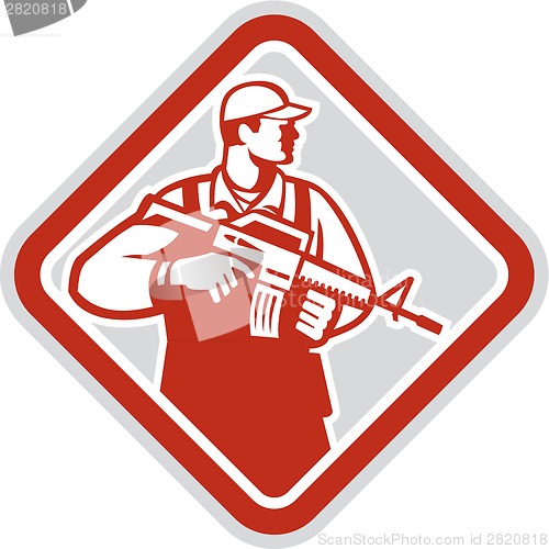 Image of Soldier Serviceman Military Assault Rifle Shield Retro
