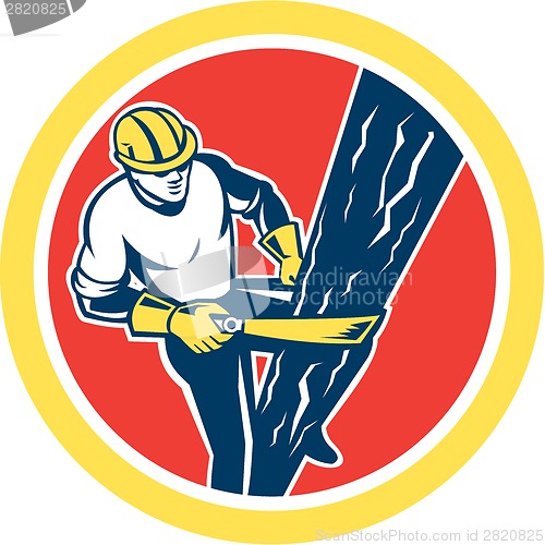 Image of Power Lineman Repairman Harness Climbing Circle