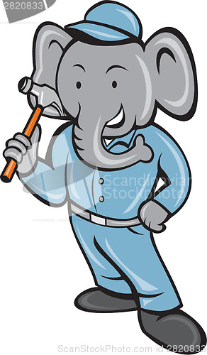 Image of Elephant Builder Holding Hammer Cartoon