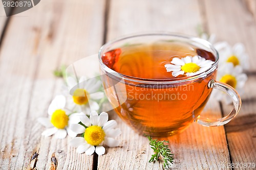 Image of cup of tea with chamomile flowers 