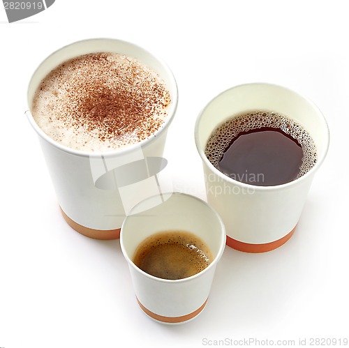 Image of various kinds of paper take away coffee cups
