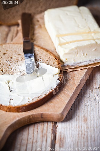 Image of fresh rye bread and butter 
