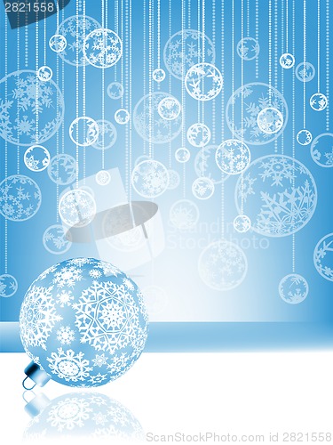 Image of Blue christmas card with baubles . EPS 8