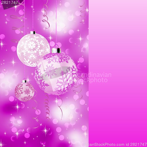 Image of Pink card with christmas balls. EPS 8