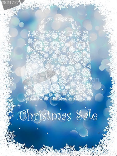 Image of Snowflake gift bag on blue background. EPS 8