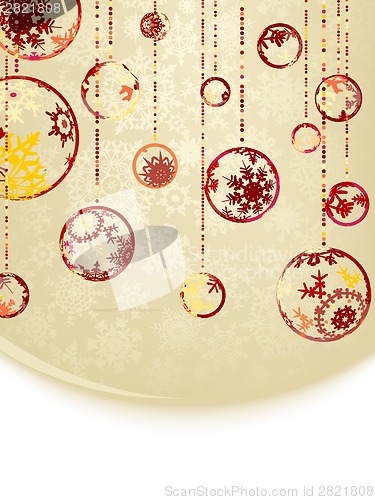 Image of Christmas baubles on gold background. EPS 8