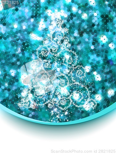 Image of Christmas tree on blue glitter. EPS 8
