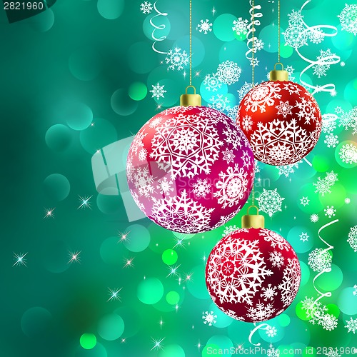 Image of Christmas balls over green bokeh. EPS 8