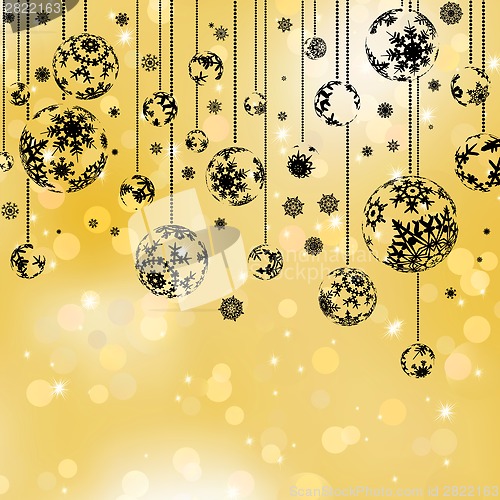 Image of Golden christmas bokeh and black balls. EPS 8