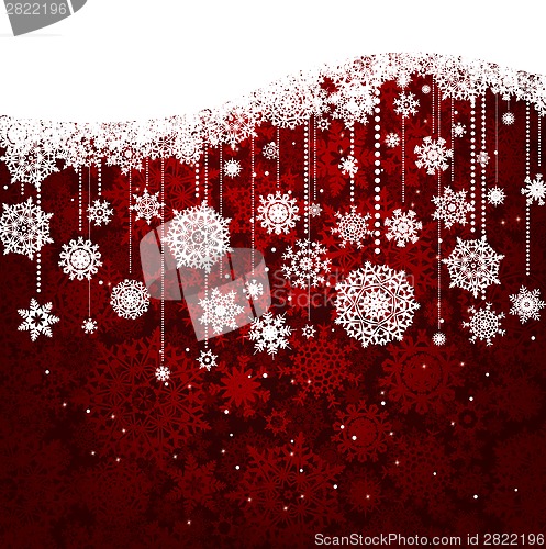 Image of Red card with christmas snowflakes. EPS 8