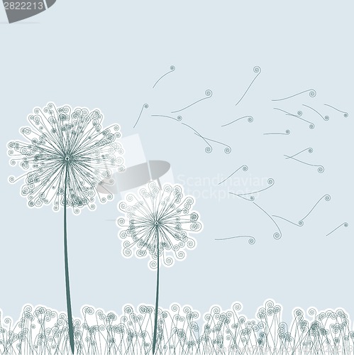 Image of Vintage two dandelions in wind. EPS8