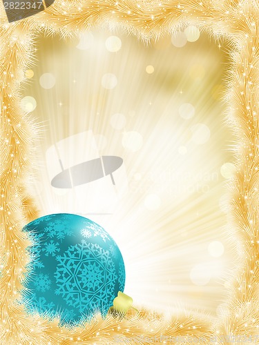 Image of Christmas ball on golden lights. EPS 8