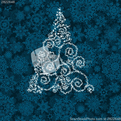 Image of Christmas tree illustration on blue. EPS 8