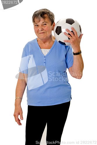Image of Elderly woman with soccer ball