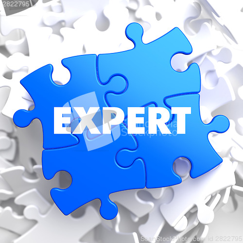 Image of Expert - Concept on Blue Puzzle.