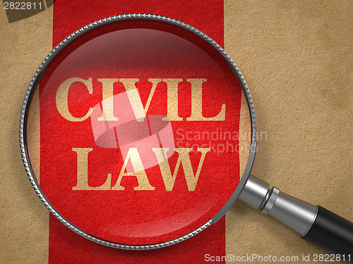 Image of CIVIL LAW Magnifying Glass on Old Paper.