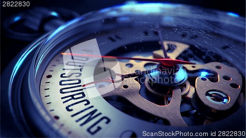 Image of Outsourcing on Pocket Watch Face. Time Concept.