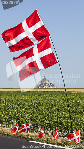 Image of Mont Saint Michel Monastery and Danish Flags