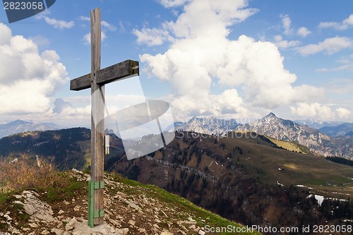 Image of Wooden cross on the mountain in the Austrian Alps