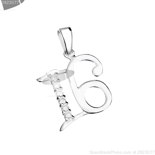 Image of Silver pendant with the number 16