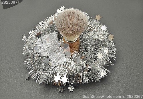 Image of Detailed and colorful image of shaving brush as christmas gift
